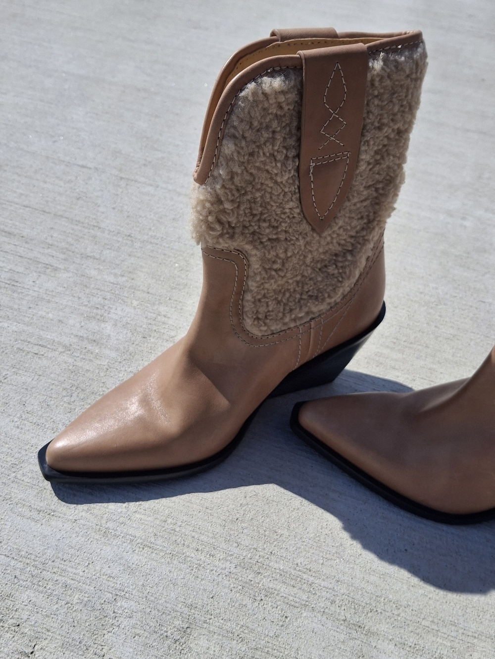 Free People Tan Shearling Accent Western Ankle Boots